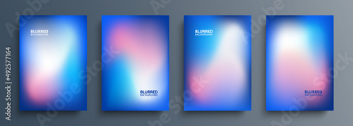 Set of blurred backgrounds with modern abstract blurred color gradient patterns. Templates collection for brochures, posters, banners, flyers and cards. Blue, pink and white. Vector illustration. © FineVector