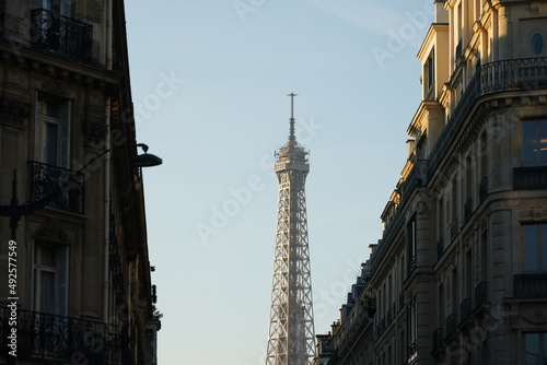 Eiffel Tower from Paris, photographed during a cloudy day from the spring of 2022, landmark in France. © samy