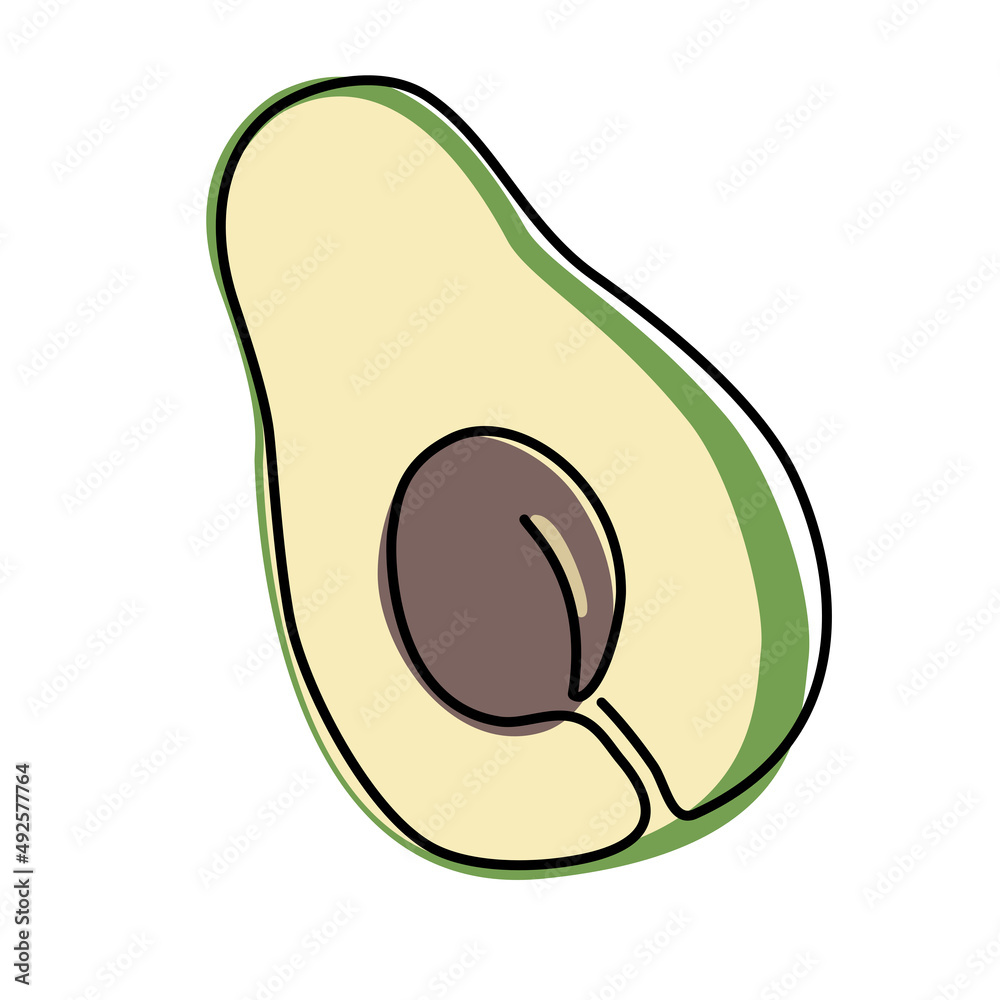 Continuous one line drawing avocado. Vector illustration. Black line art on white background with colorful spots. Continuous one line drawing avocado. Vector illustration. Black line art on white background with colorful spots.