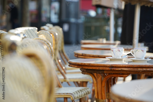 Photography Two cups of espresso coffee on a coffee shop terrace from Paris, France