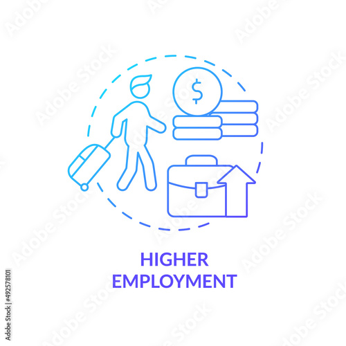 Higher employment blue gradient concept icon. Relocation to get job. Pull factor for migration abstract idea thin line illustration. Isolated outline drawing. Myriad Pro-Bold font used