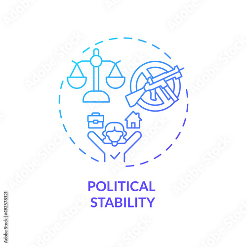 Political stability blue gradient concept icon. Moving for safety. Pull factor for migration abstract idea thin line illustration. Isolated outline drawing. Myriad Pro-Bold font used