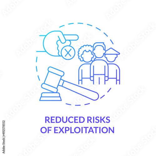 Reduced risks of exploitation blue gradient concept icon. Positive impact of legalizing immigrants abstract idea thin line illustration. Isolated outline drawing. Myriad Pro-Bold font used
