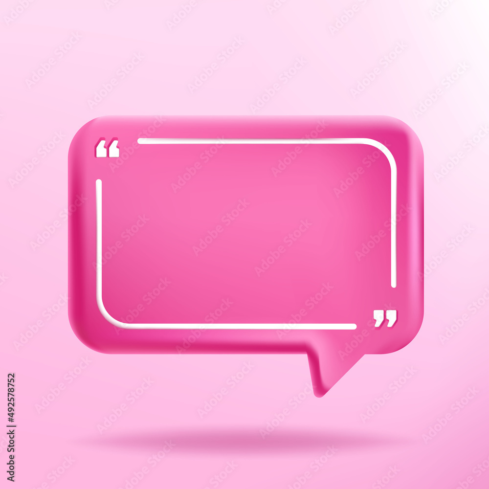 Vector illustration. 3d minimalist poster. Quote frame blank template. Isolated textbox. Citation empty speech bubbles. Pink color background. Rectangle simple shape. Social media template, web banner Vector illustration. 3d minimalist poster. Quote frame blank template. Isolated textbox. Citation empty speech bubbles. Pink color background. Rectangle simple shape. Social media template, web banner