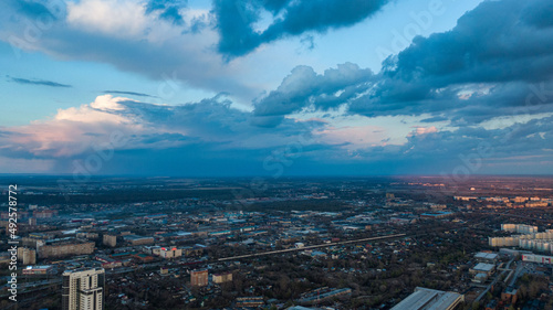 Khabarovsk city top view sunset beautiful clouds in the rain