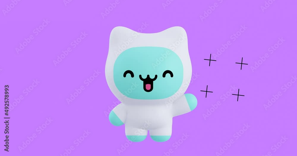Funny Looped cartoon kawaii character. Cute emotions and move animation. 4k video