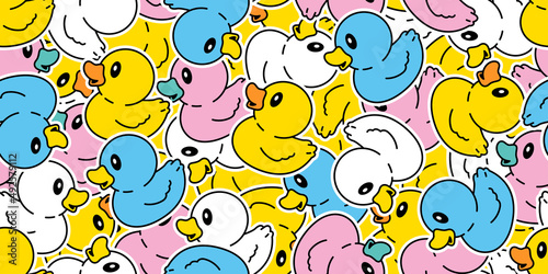 duck seamless pattern rubber duck shower bathroom toy chicken bird vector pet scarf isolated cartoon animal tile wallpaper repeat background doodle illustration pastel design