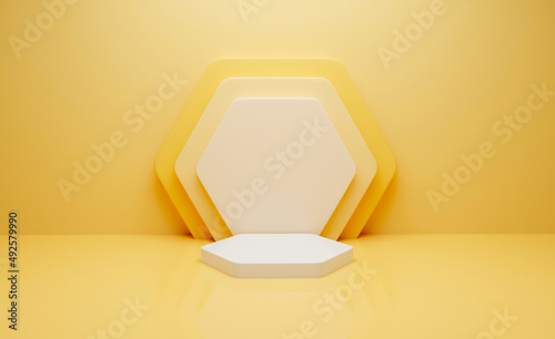 Fotografie, Obraz Honeycomb podium. The yellow stand for goods is empty. 3d render