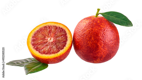 fresh bloody red oranges isolated on white background full depth of field.