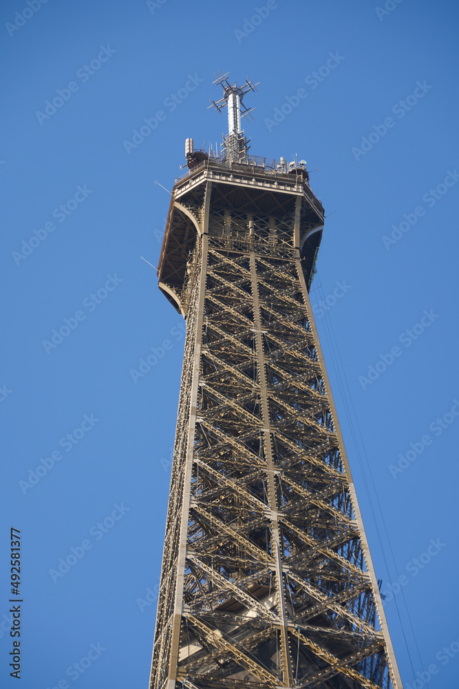 Eiffel Tower from Paris, photographed during a cloudy day from the spring of 2022, landmark in France. Eiffel Tower from Paris, photographed during a cloudy day from the spring of 2022, landmark in France.