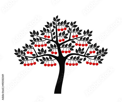 Cherry tree logo. Isolated cherry tree on white background