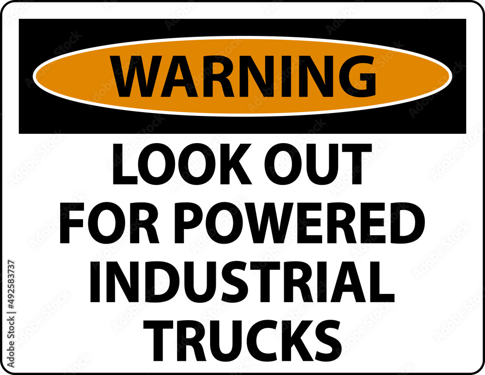 Obraz premium Warning Look Out For Trucks Sign On White Background