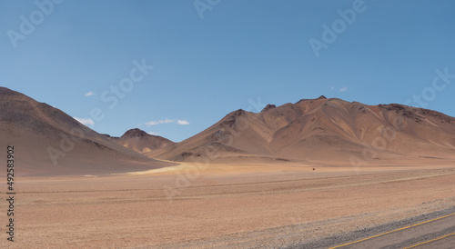 Stunning view of the high altitude plateau (altiplano) in the Atacama desert, Chile, near the borders with Bolivia and Argentina