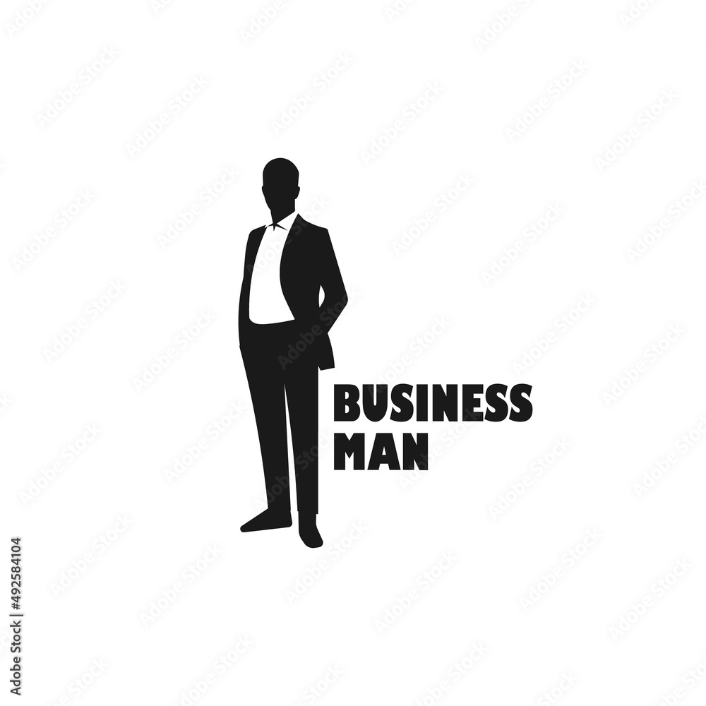 Standing businessman logo. Black and white silhouette vector illustration. Standing businessman logo. Black and white silhouette vector illustration.