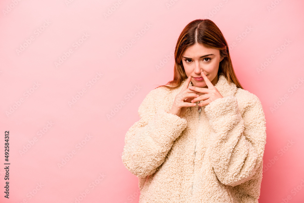 Young caucasian woman isolated on pink background making up plan in mind, setting up an idea. Young caucasian woman isolated on pink background making up plan in mind, setting up an idea.