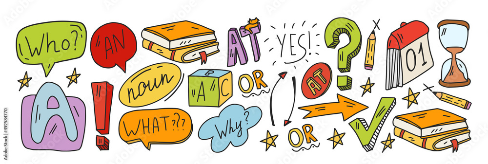Creativity and imagination. Vector icons with school items. Creativity and imagination. Vector icons with school items.