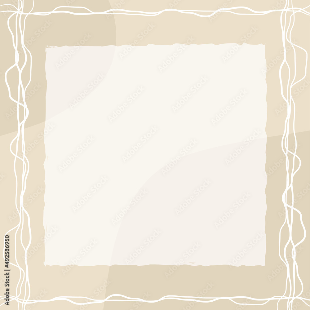 Obraz premium 手書き風のラフでやわらかい正方形フレーム(ベージュ)