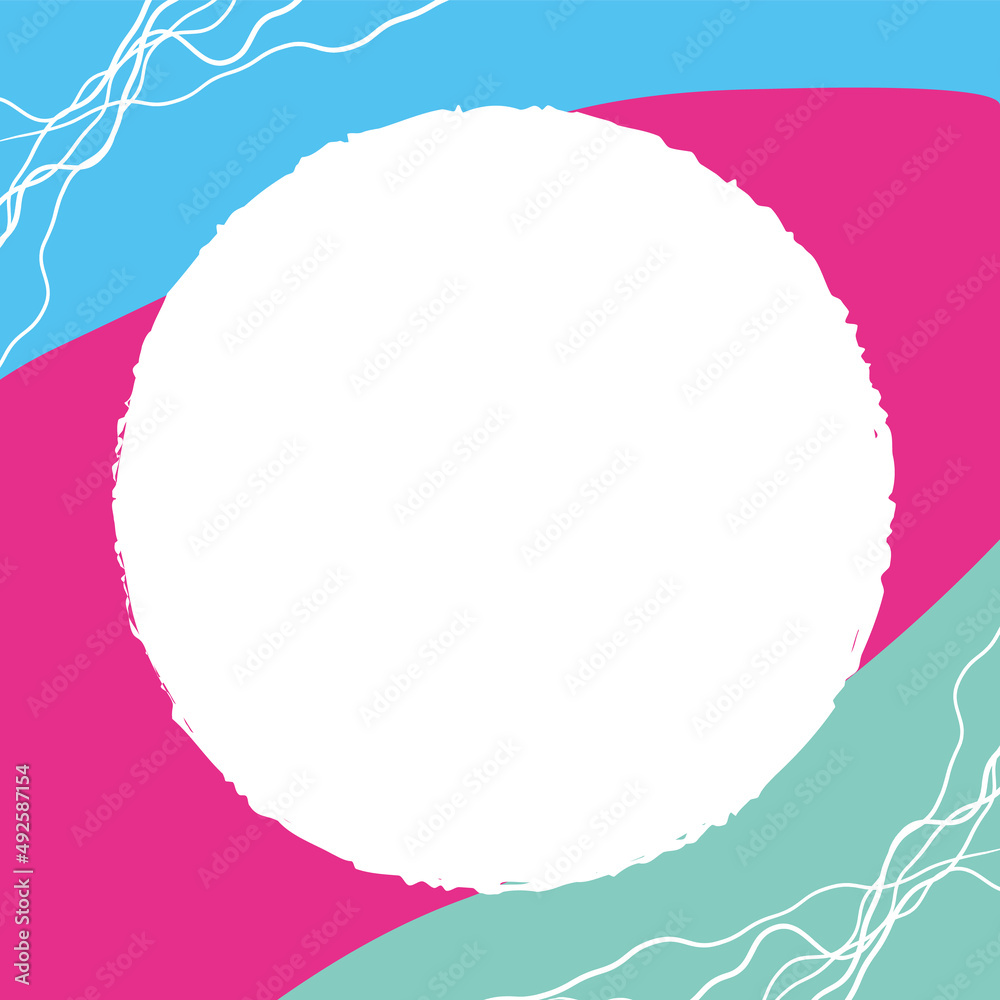 Obraz premium 手書き風のラフでやわらかい正方形フレーム（ピンク・ブルー・ターコイズ）