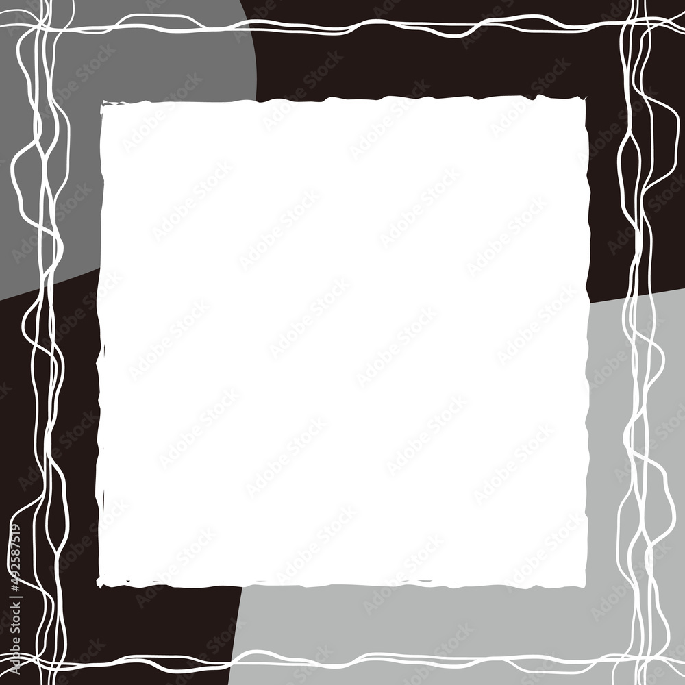 Obraz premium 手書き風のラフでやわらかい正方形フレーム(グレースケール)