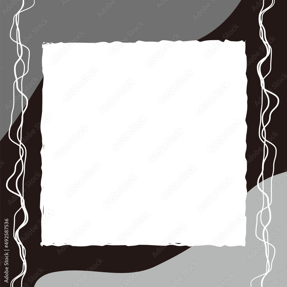 Obraz premium 手書き風のラフでやわらかい正方形フレーム（グレースケール）