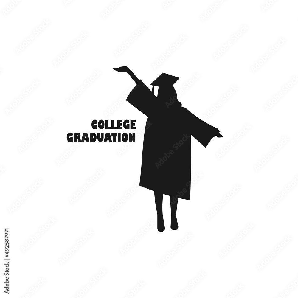 College graduation. Standing female graduate black vector silhouette ...