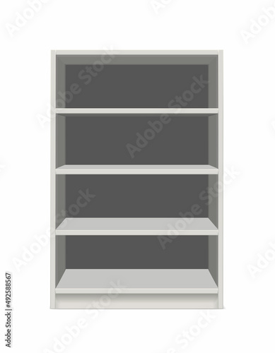 3d realistic vector icon. Isolated bookcase with empty shelves. 