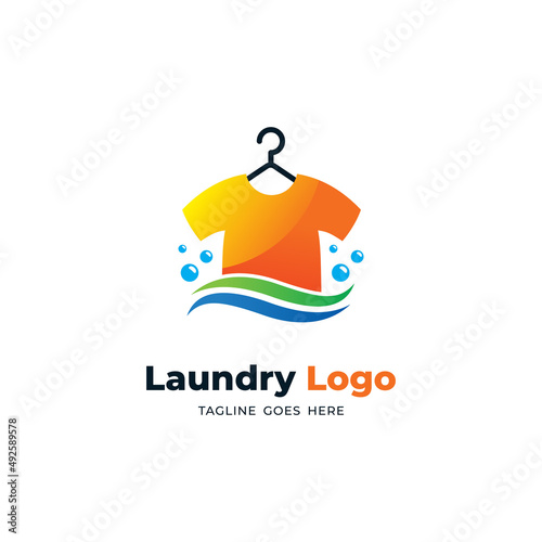 simple laundry logo design, laundry symbol with clothes and bubbles illustration vector