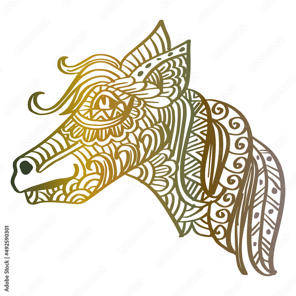 Hand drawn zentangle horse head illustration