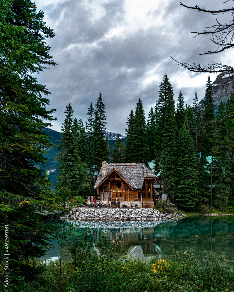 Emerald lake in BC in Canada. Turquoise waters and gree trees Emerald lake in BC in Canada. Turquoise waters and gree trees