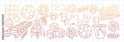 Creativity and imagination. Vector icons with school items. © helen_f