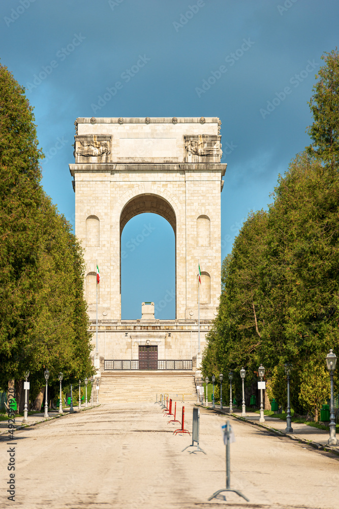 Fototapeta premium Asiago, War Memorial of World War I, cemetery, ossuary and monument to fallen soldiers called Sacrario del Leiten, 1936. Vicenza province, Veneto, Italy, Europe.