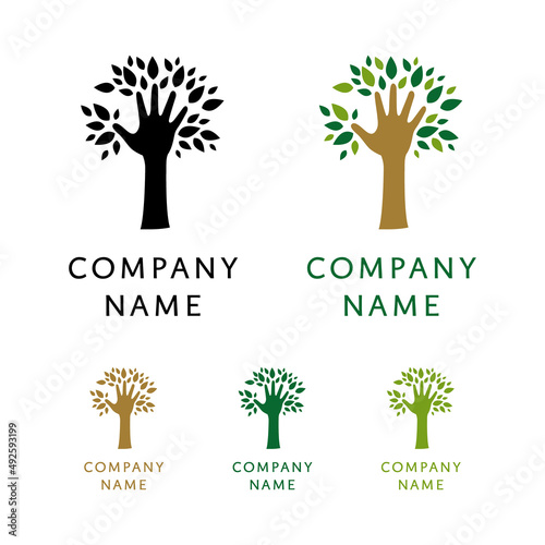 Tree logo illustration. Vector silhouette of a tree templates of tree logo and hand, tree of life design