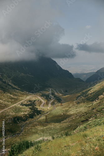 landscape of mountain area with winding road serpentine transfagaras in romania carpathians