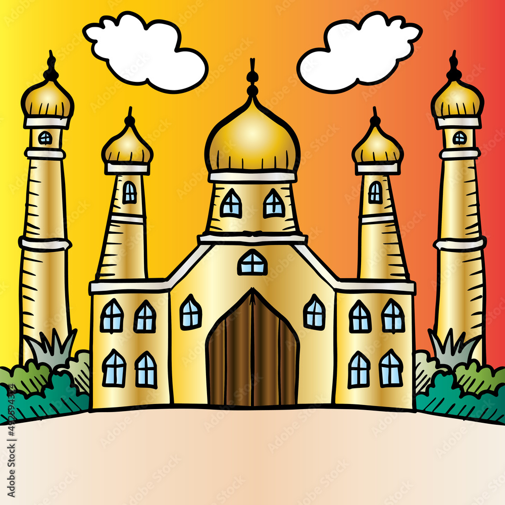 Hand drawing mosque illustration.