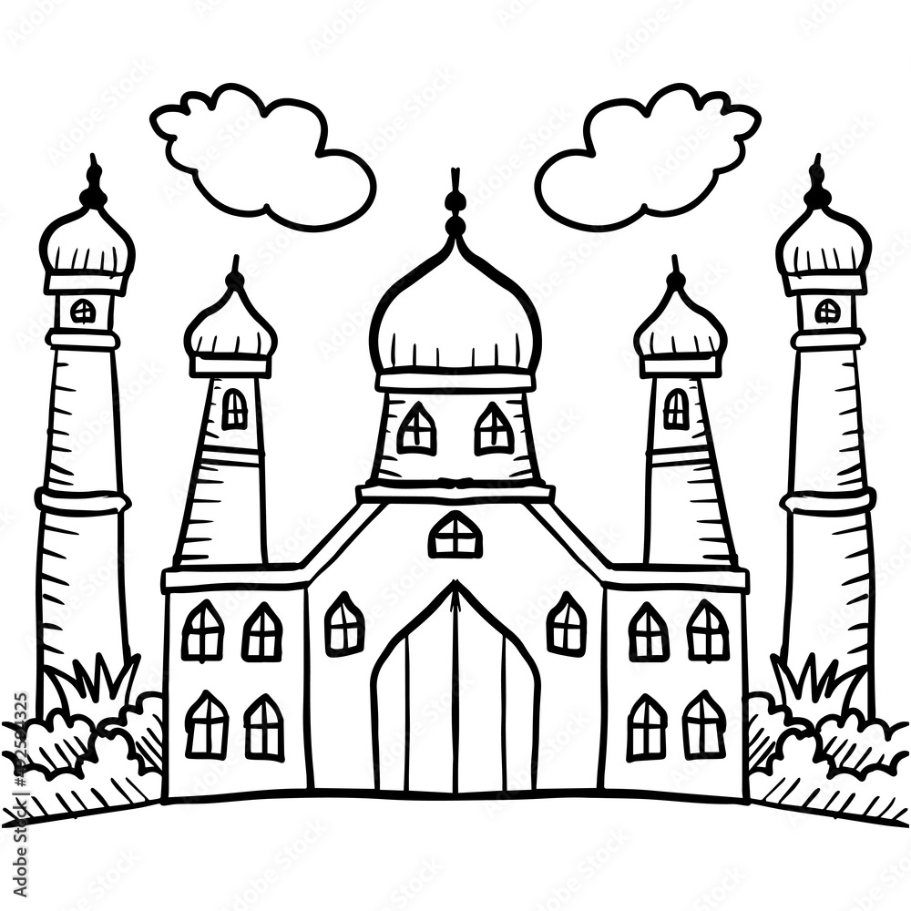 Mosque Coloring Page Design  Illustration