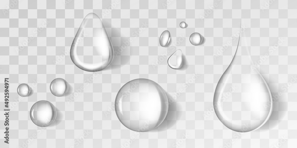 Realistic water drops vector mockup on transparent background. - obrazy, fototapety, plakaty 