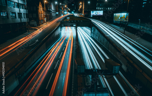 Long Exposure Light Trails of City Cars at Night