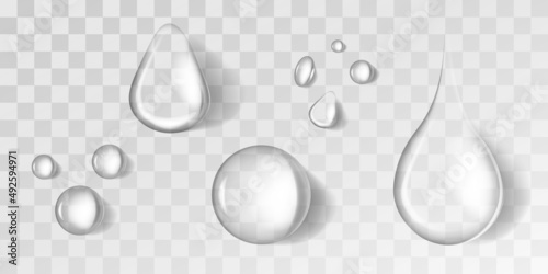Realistic water drops vector mockup on transparent background.