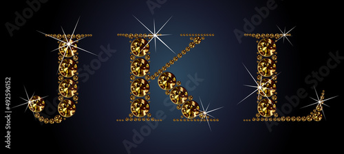 Diamond alphabet letters. Stunning beautiful JKL jewelry set in gems and silver. Vector eps10 illustration.