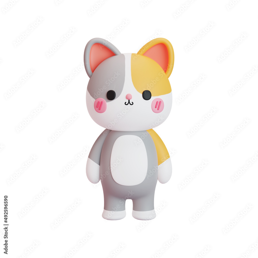 3d animal illustration of a cute cat. 3d render.