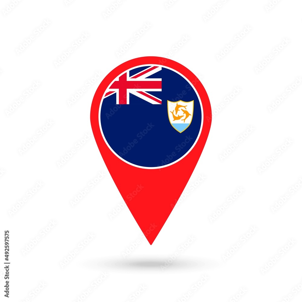 Map pointer with country Anguilla. Anguilla flag. Vector illustration. Map pointer with country Anguilla. Anguilla flag. Vector illustration.