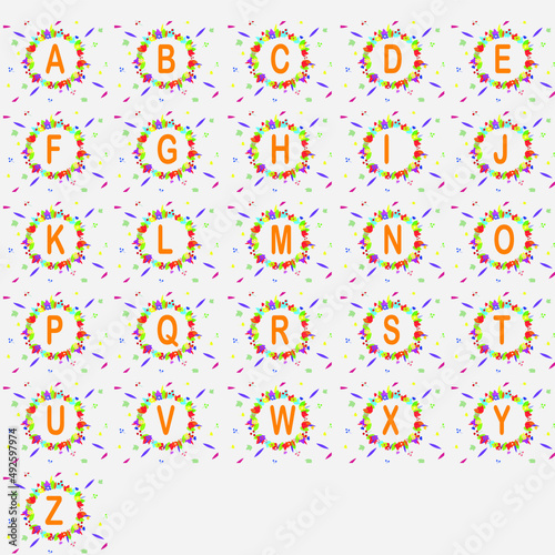 Capital  A-Z Alphabets  floral multi colors spring typography event book children funky flowers  cards stickers coloring education fun learning creative 