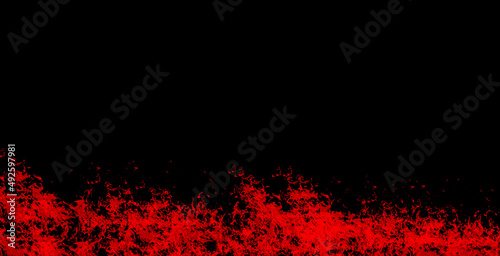 Panorama Fire flames on black background.global warming concept.Abstract background  sparks, dark glitter, light particles, light. Bonfire in motion blur.
