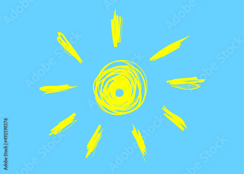 Strahlende Sonne am blauen Himmel, Vektorillustration