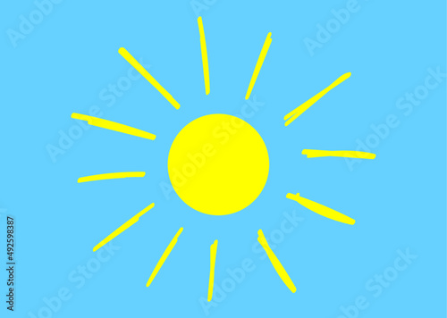 Strahlende Sonne am blauen Himmel, Vektorzeichnung