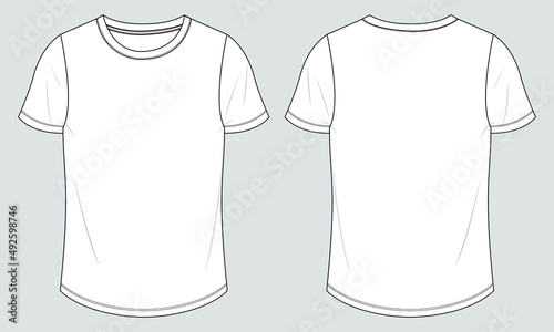 Short Sleeve Ladies t shirt Technical Fashion flat sketch Vector illustration template Front and back views. Apparel Clothing Design mock up CARD Easy edit and customizable.