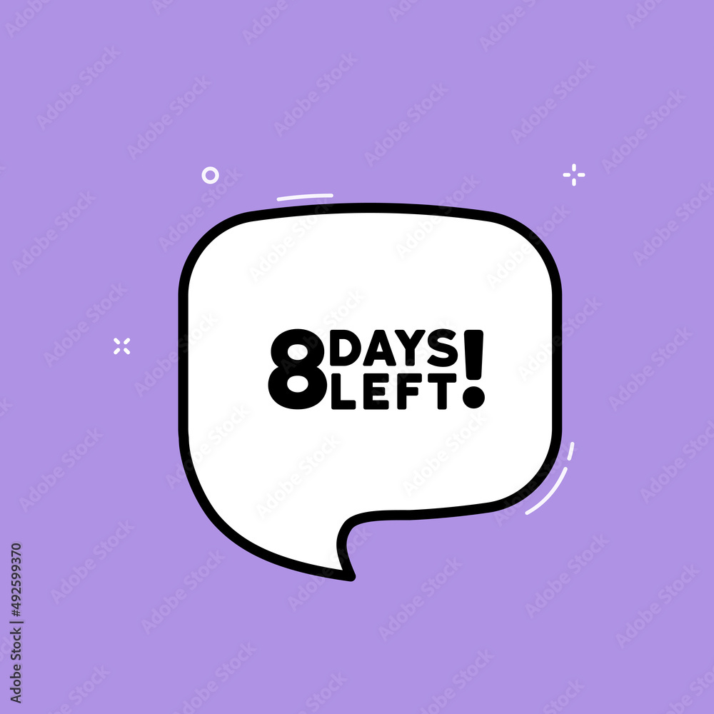 Speech bubble with 8 days left text. Boom retro comic style. Pop art style. Vector line icon for Business and Advertising Speech bubble with 8 days left text. Boom retro comic style. Pop art style. Vector line icon for Business and Advertising