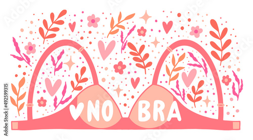 Vector illustration of a bra with the inscription "no bra" isolated on a white background.