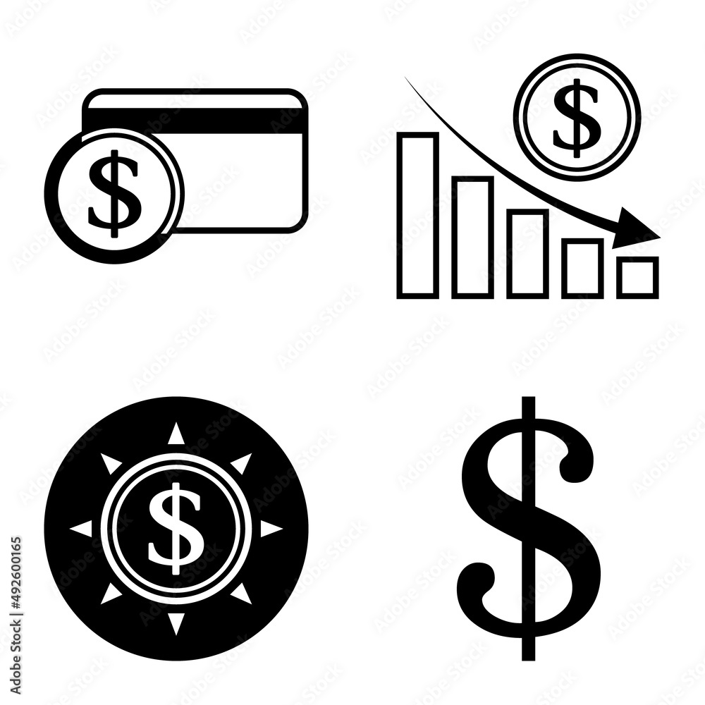 Dollar Flat Icon Set Isolated On White Background