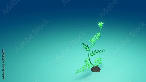 Green sprout sprouts ground in 3d style on blue background.
